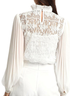 Lace Blouse with Pleated Collar and Sleeves